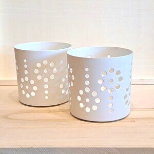 Pair of Ikea White Enamel Metal Candle Holders